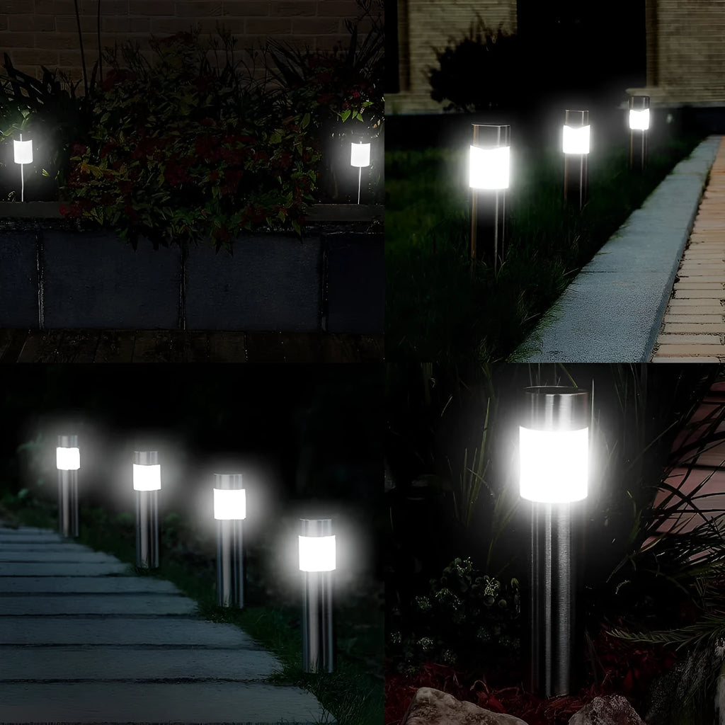 Solar cylindrical lawn light, 5.5x5.5x23cm, with 2.5x2.5cm solar panel, white LED and AAA 300mAh battery