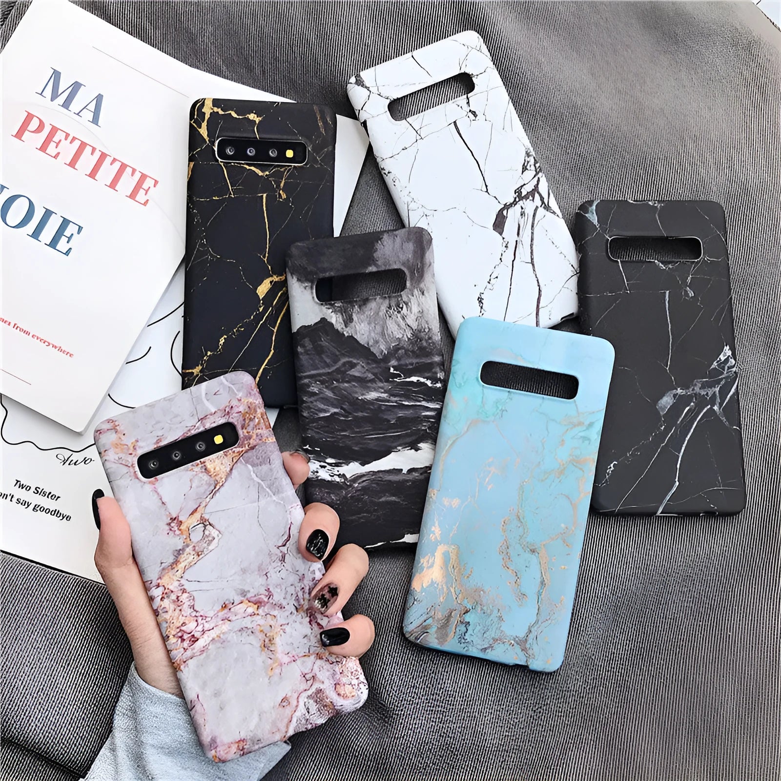 Marble pattern polycarbonate phone case for Samsung Galaxy smartphones in six colour options