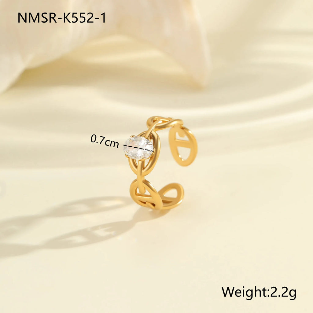 Geometric open mouth zircon ring for women in stainless steel with multiple colour options