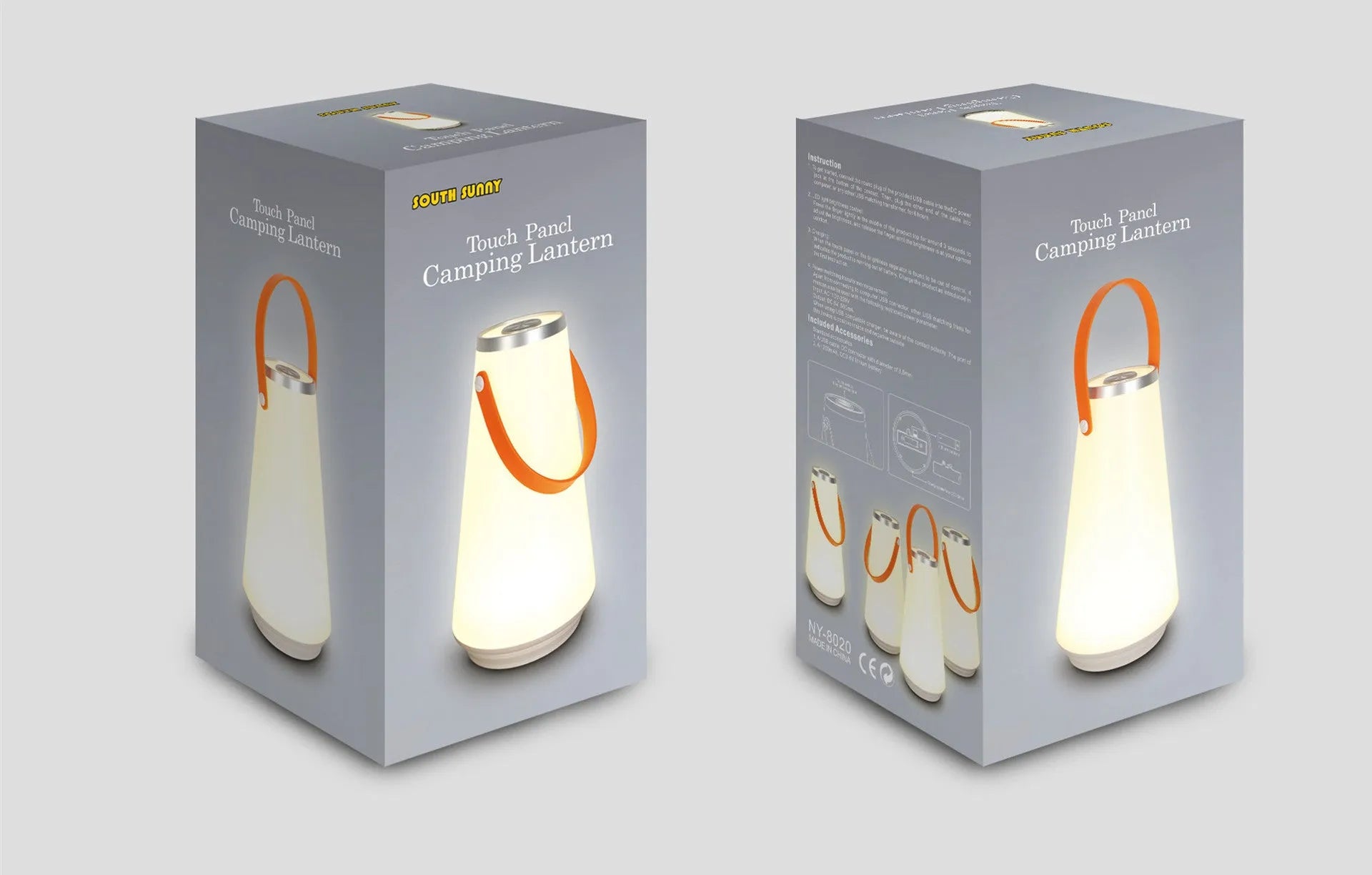White rechargeable LED table lamp with USB cable on a wooden surface.