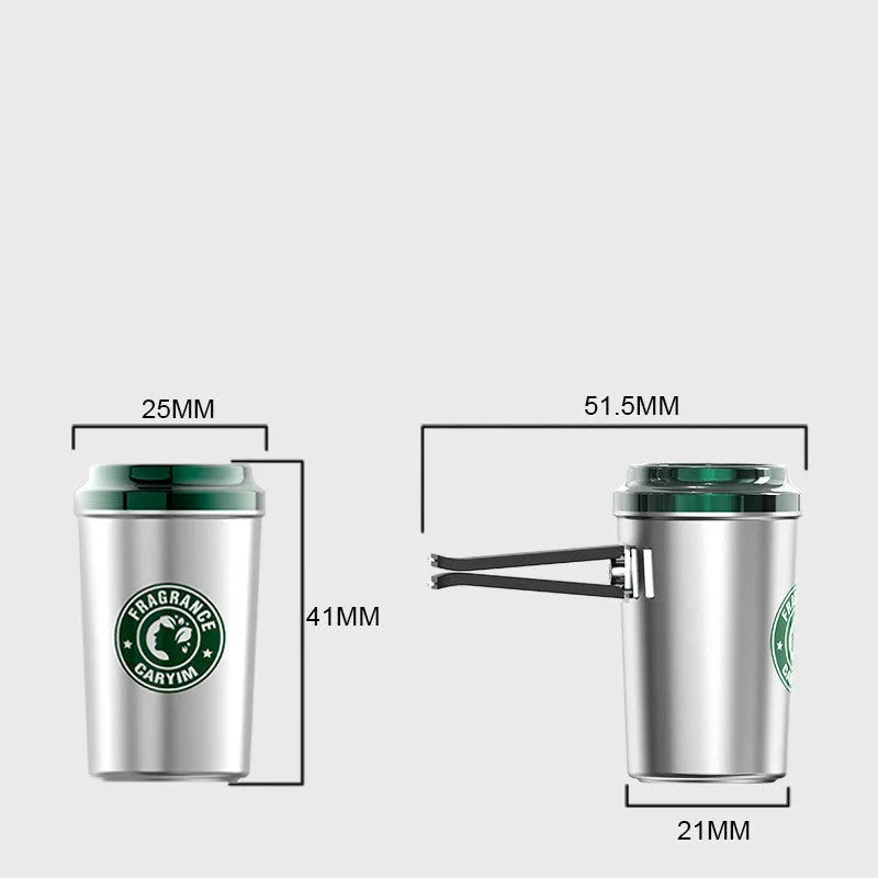 Silver alloy coffee cup shaped solid Gulong perfume seat with natural plant extract on a flat surface