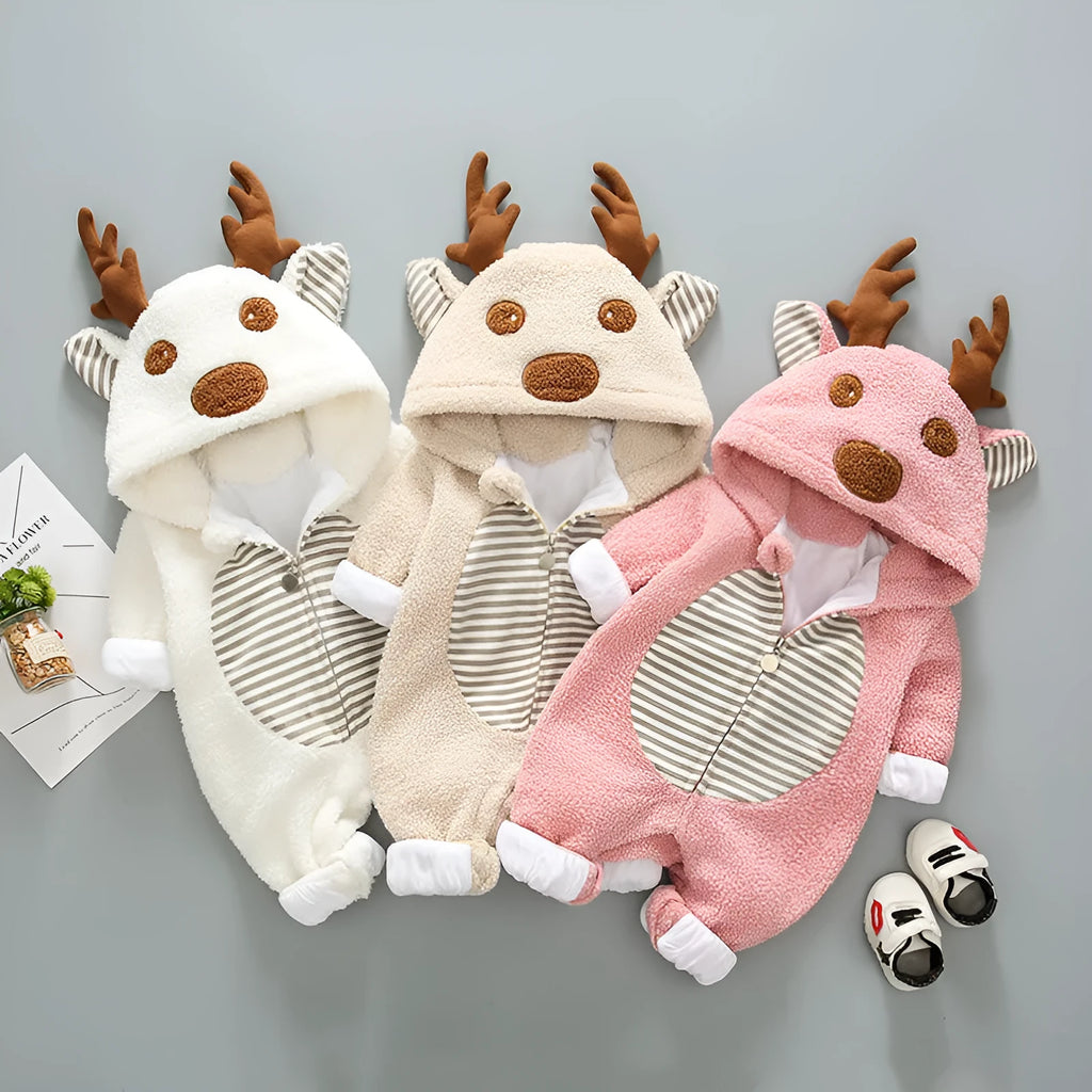 Long-sleeved baby romper in khaki colour with lace-up strap closure
