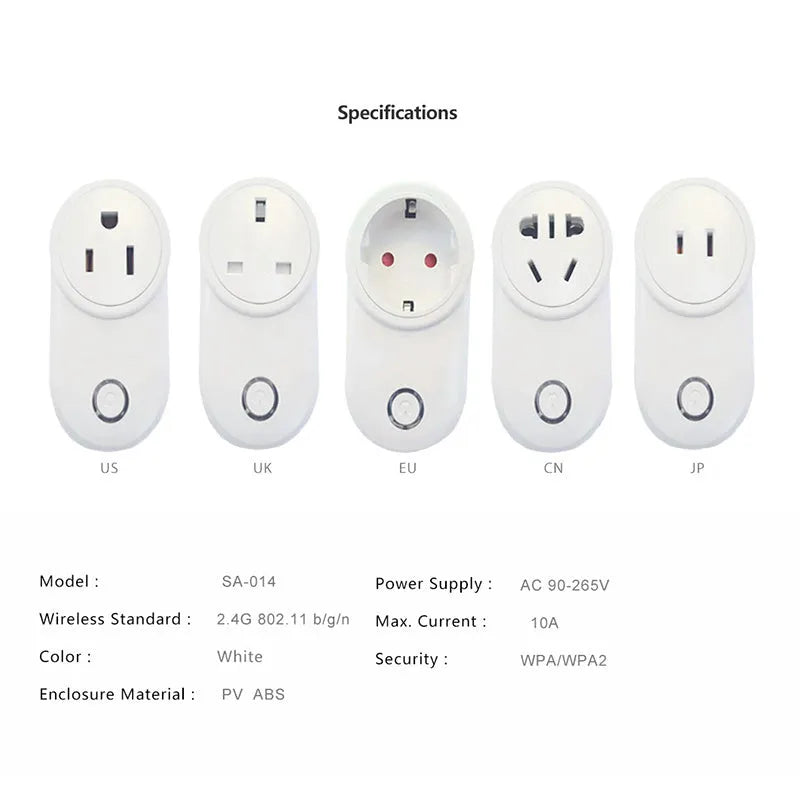WiFi smart socket with UK and US plug versions compatible with Tmall Genie