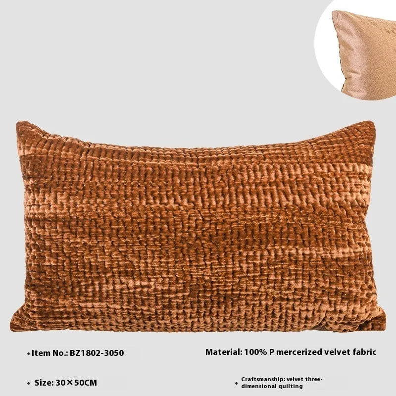 Antique style quilted cushion pillow with mercerised velvet embossing in green, red, mocha, and orange colour options