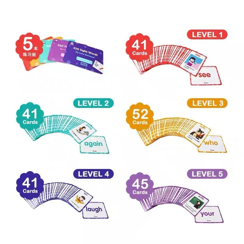 Early childhood education gift box containing 220 high-frequency word cards and 5 workbooks
