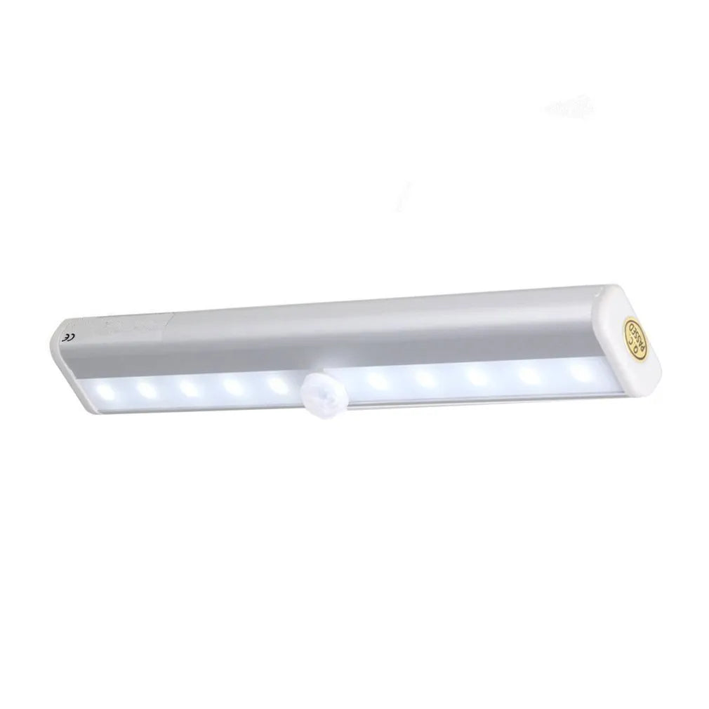 Ultra-thin aluminium alloy LED sensor light, 190x30x16mm, with infrared motion detection for cabinet or wardrobe use, white light option