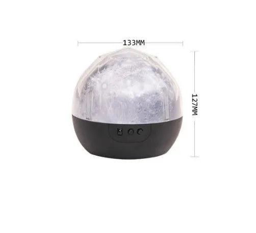 Galaxy projector lamp with diamond-shaped shell showing earth pattern on a table