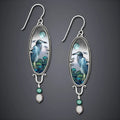 Silver retro bird flower drop earrings with electroplated finish showing detailed palace motif