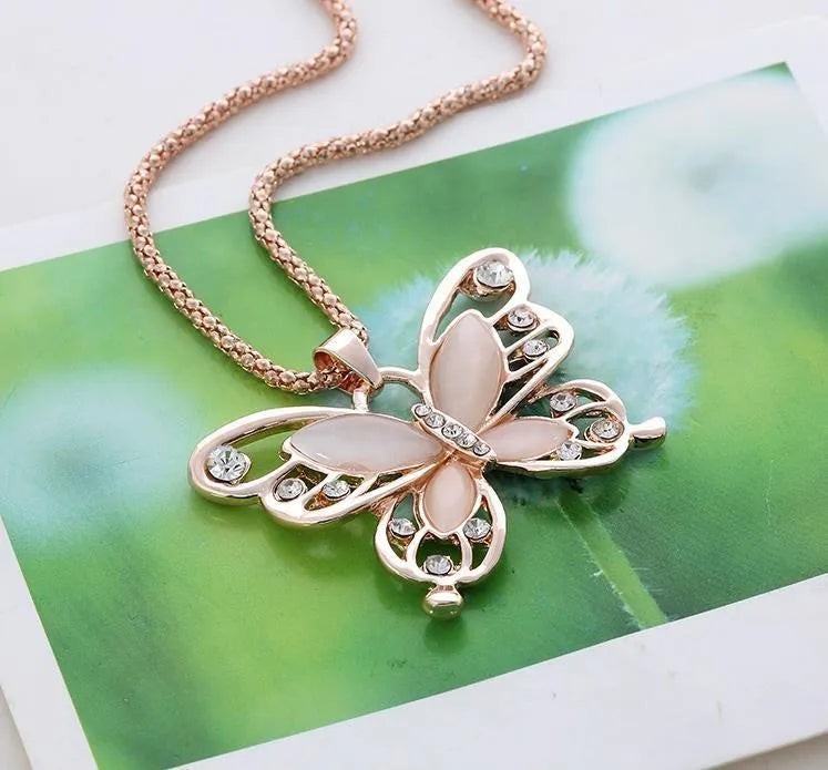 Butterfly Spirit Necklace women alloy snake bone chain pendant gold colour with fall protection