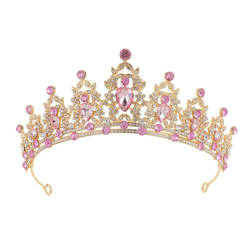 Baroque crown bride headdress hairpiece with diamond treatment in alloy material