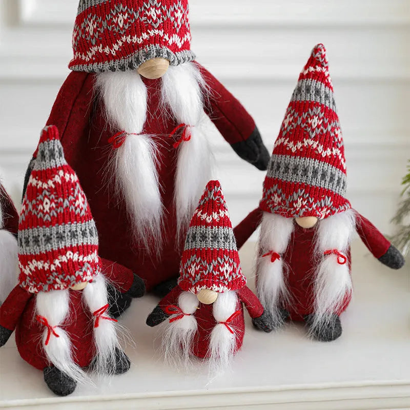 Cloth faceless doll Christmas ornament with Christmas Rudolf theme in grey or red, sizes 14cm to 50cm