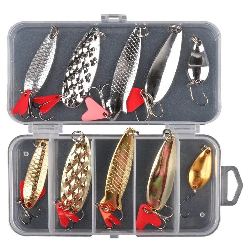 Metal fishing lure sequin sets in gold and silver colours for false bait enhancement