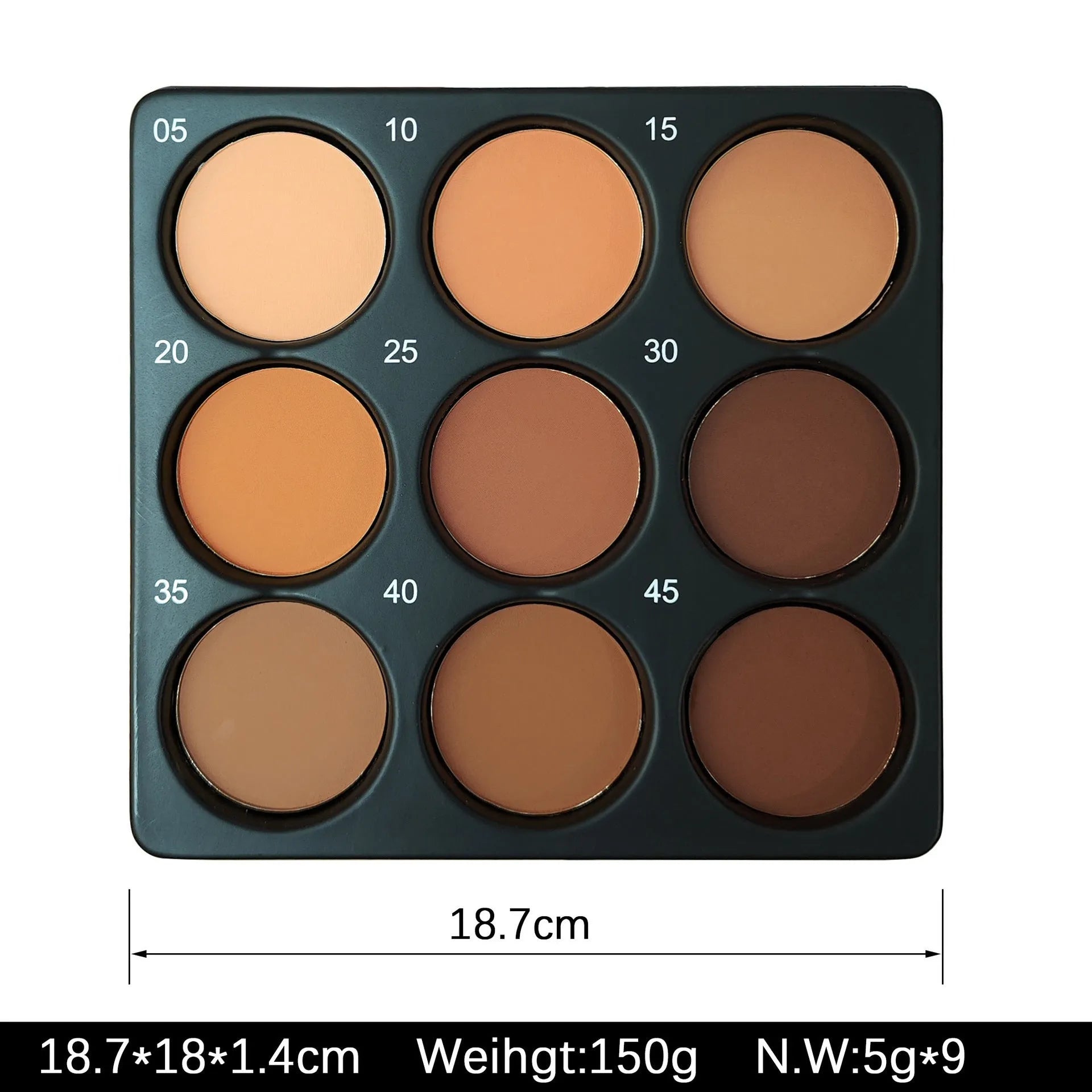 Dark matte makeup palette with 9 waterproof shades and a repair disk.