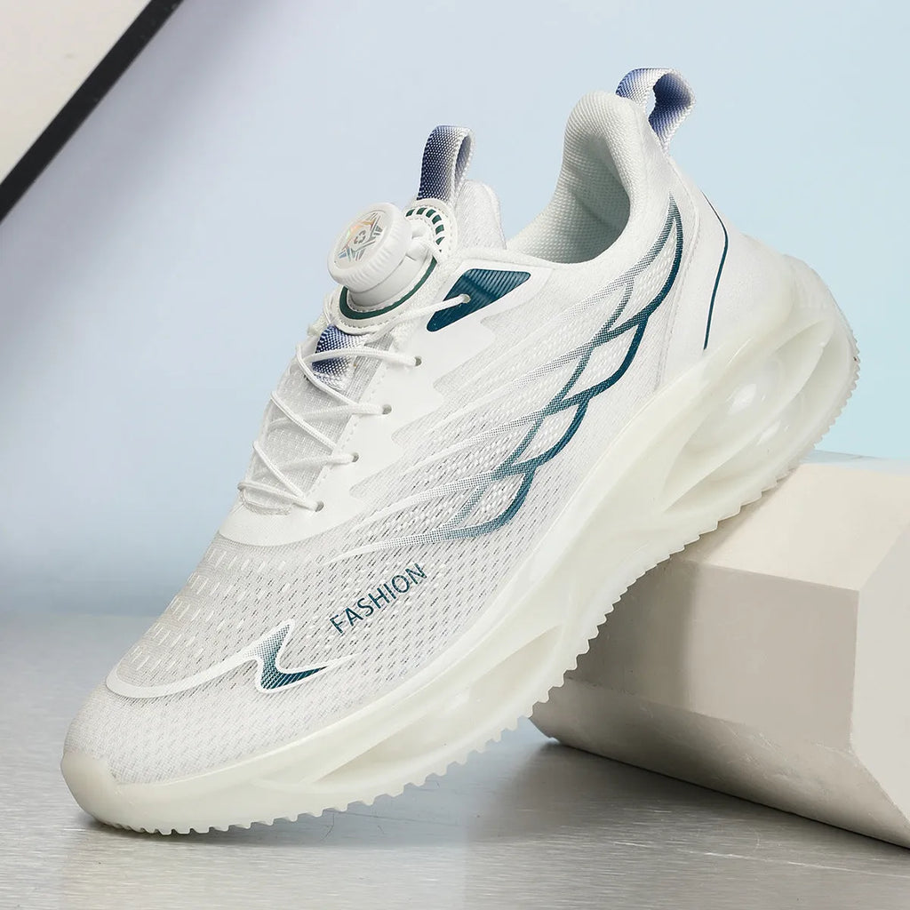 Breathable running shoes in sky blue with mesh upper, round toe, and lace-up front