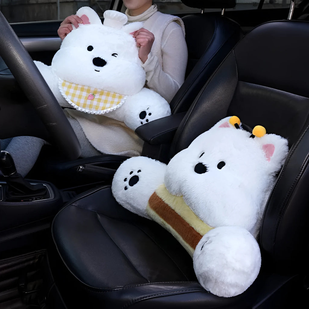 Plush cartoon car backrest cushion with cute animal print 60x35 cm