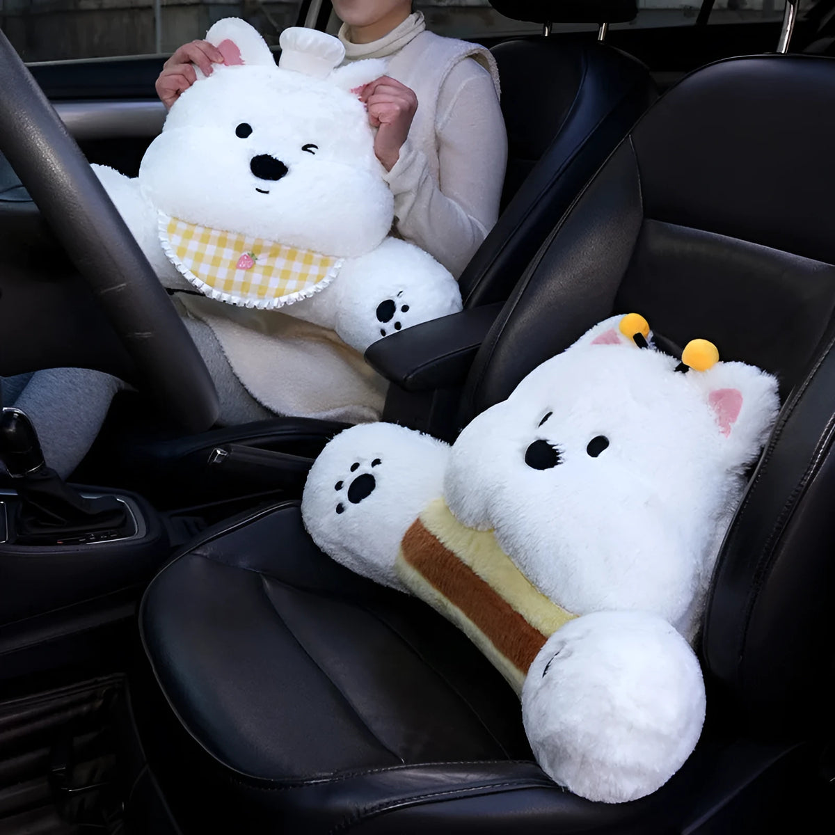 Plush cartoon car backrest cushion with cute animal print 60x35 cm