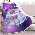 Purple unicorn themed sherpa fleece blanket with hemmed edges, 130x150cm, for sofa or camping
