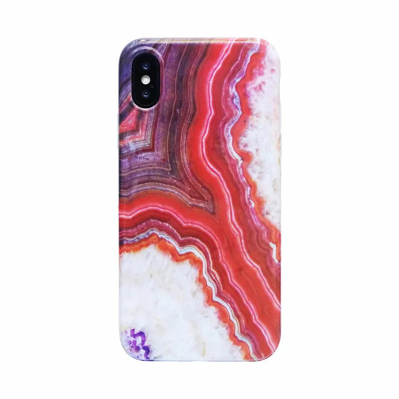 Marbled TPU soft back cover phone case for iPhone in purple and red colour options