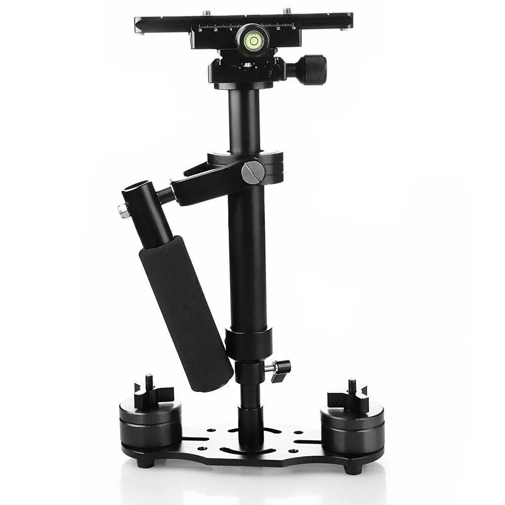 Black aluminium handheld camera stabilizer S40 S60 shown with adjustable height and comfortable grip.