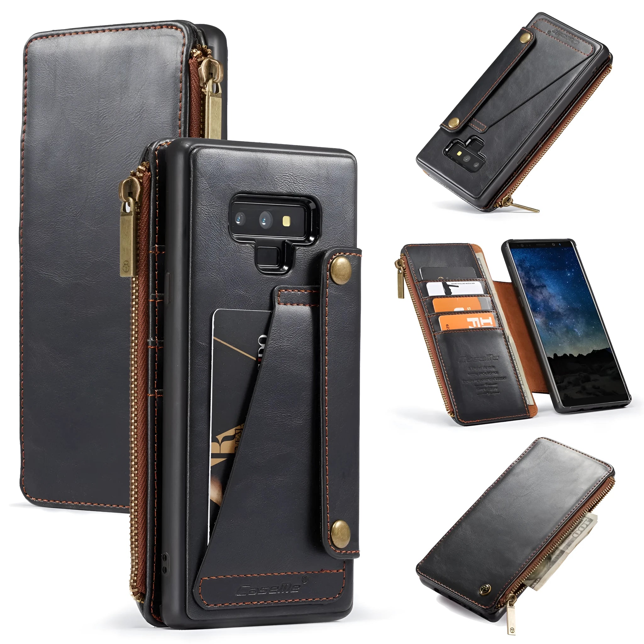 Leather flip phone case for Samsung Galaxy Note 9 with card slots and magnetic closure
