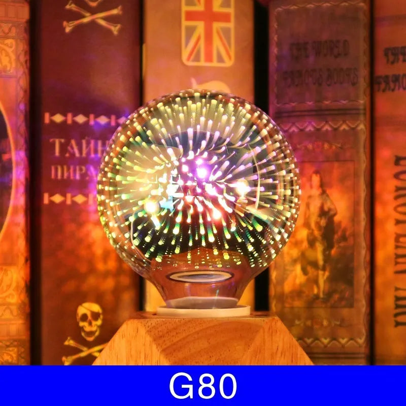 3D fireworks decorative LED light bulb with glass shell and E27 base for Christmas home decor