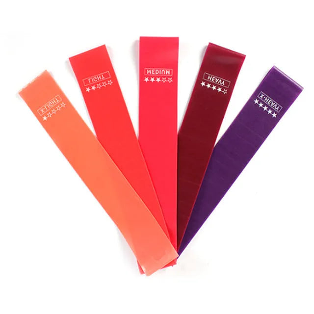 Purple five pack TPE resistance bands set of 5 with variable resistance levels from 5 to 40 lb for home fitness