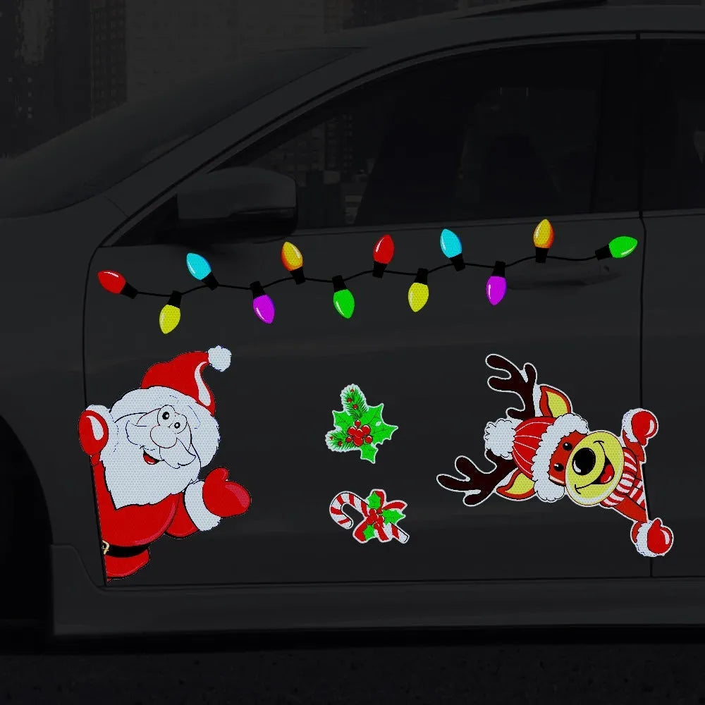 Christmas elk cartoon design magnetic sticker with reflective surface