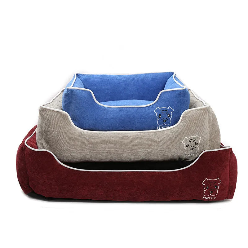 Foldable bite resistant corduroy dog kennel in coffee colour with removable mat, size