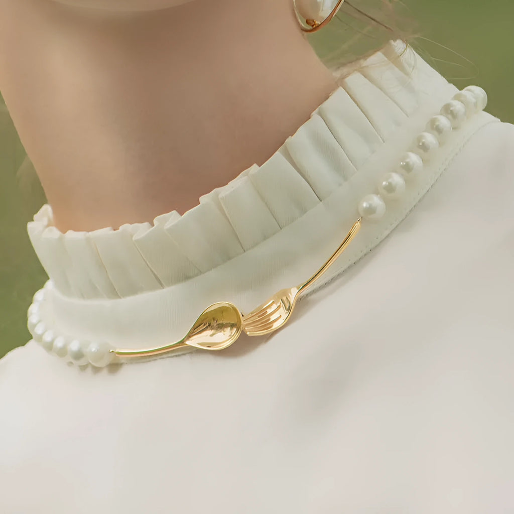 Vintage golden pearl necklace with 925 silver chain and shell beads, adjustable 370mm length plus 20mm extensions