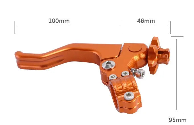 Universal aluminium alloy two-finger motorcycle clutch lever shown in one of eight colour options.
