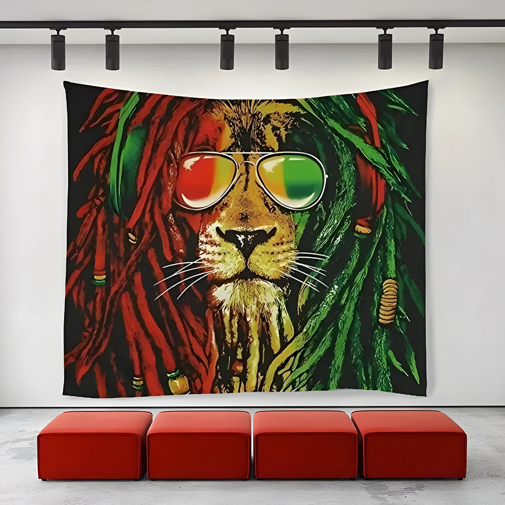 Lion tapestry wall hanging with lion king artwork in European style, polyester fabric, available in multiple sizes