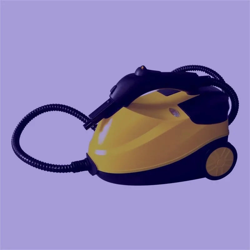 Yellow colour-changing clean steam engine with copper and plastic construction for car beauty and housekeeping
