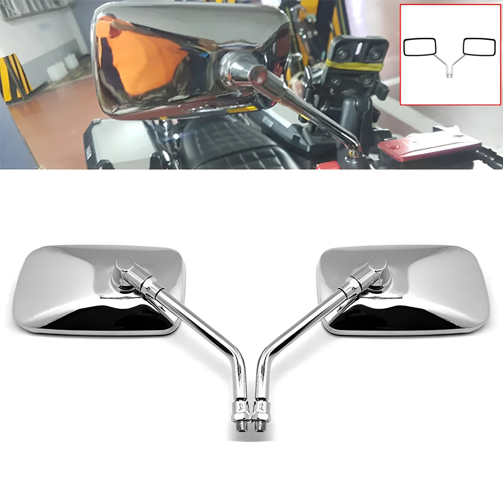 Silver all-metal convex motorcycle rearview mirror for universal fit on motorcycles and scooters