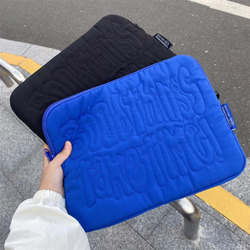 Embroidered silk laptop tablet liner bag in black, ultra-light shockproof design for 15-15.6 inch devices