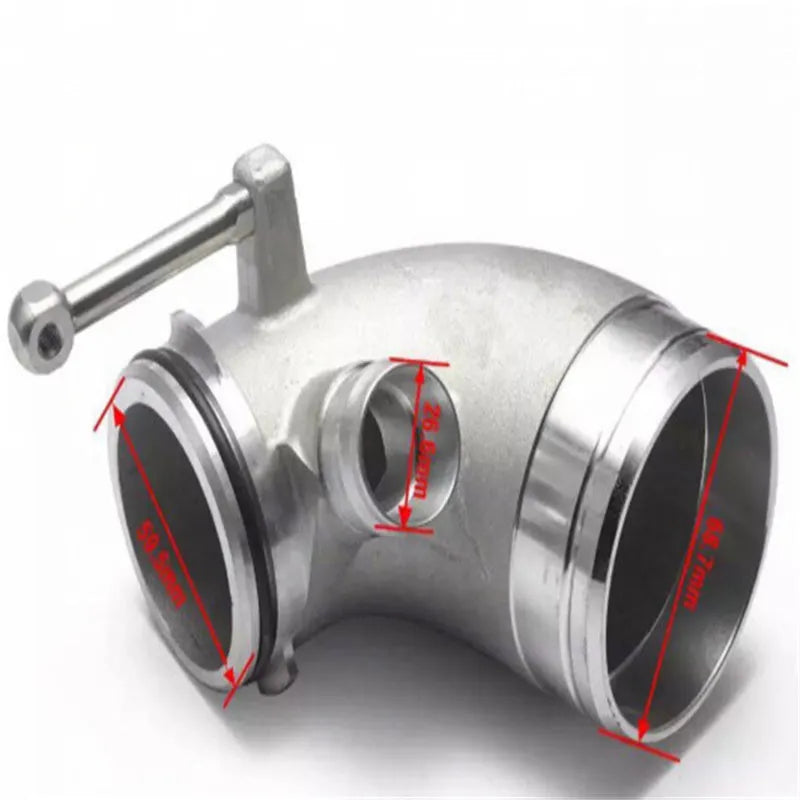 Aluminium alloy 90 degree turbine tube elbow for automotive turbo installations