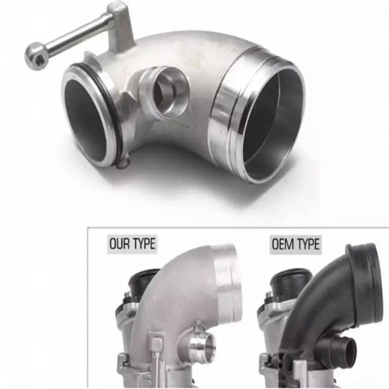 Aluminium alloy 90 degree turbine tube elbow for automotive turbo installations