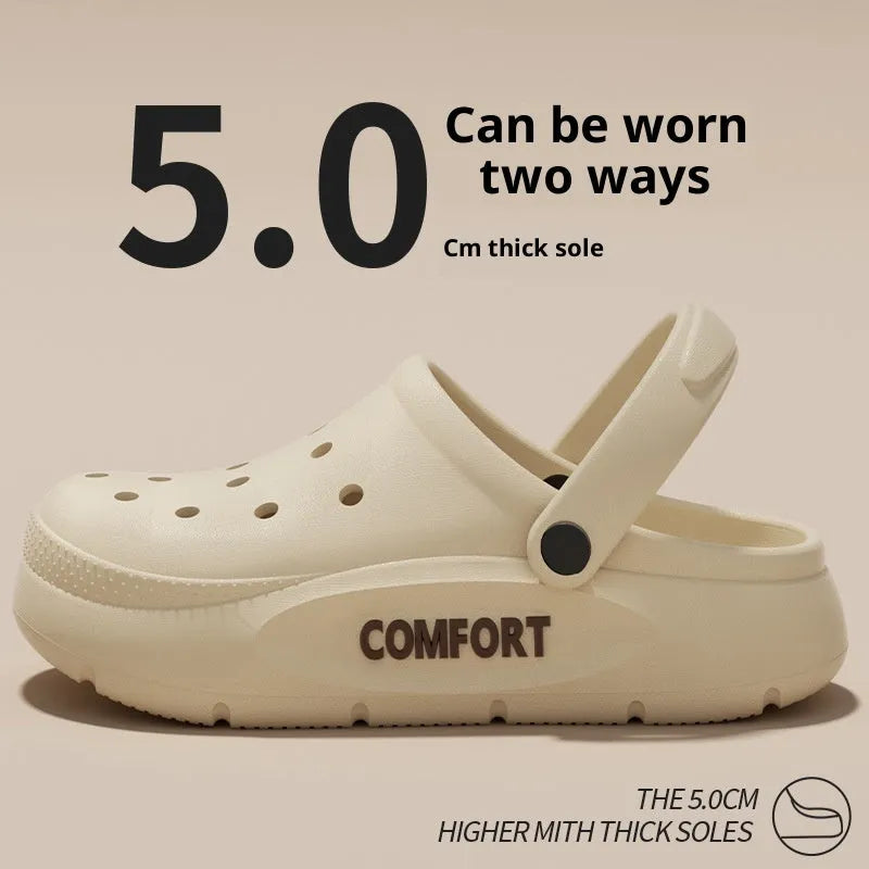 Men's perforated EVA casual shoes in khaki with cushioned sole and round closed toe