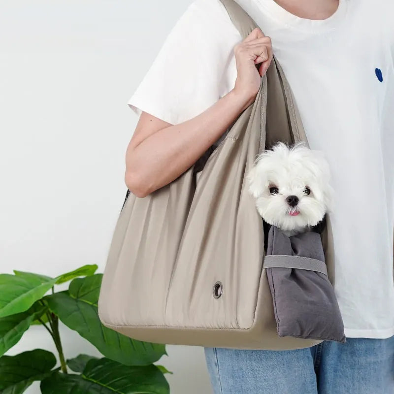 Apricot cloth pet handbag for dogs, medium size 41x16x28cm