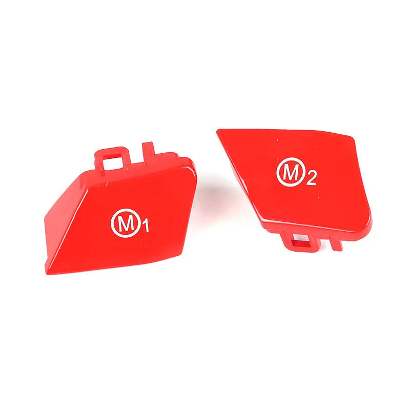 Red and blue BMW steering wheel M1 M2 mode buttons with installation keys for F30 and F34 models