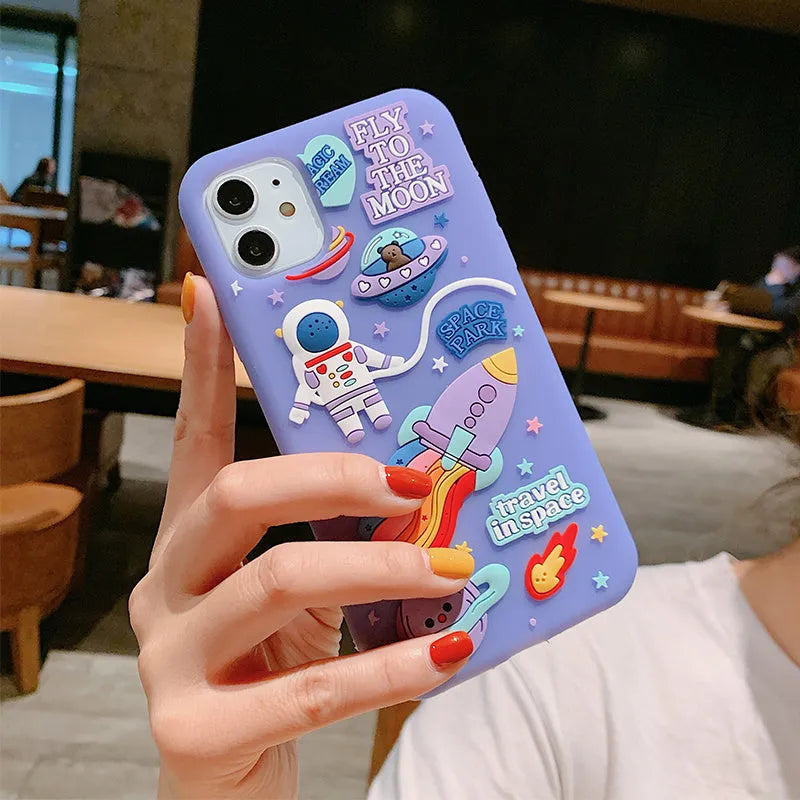 Spaceman astronaut cartoon design mobile phone case in translucent purple silicone for iPhone