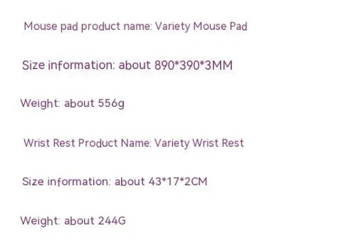 Extra large e-sports mouse pad with wrist rest, cloth surface, lock edge, 890x390x3mm, cartoon anime style