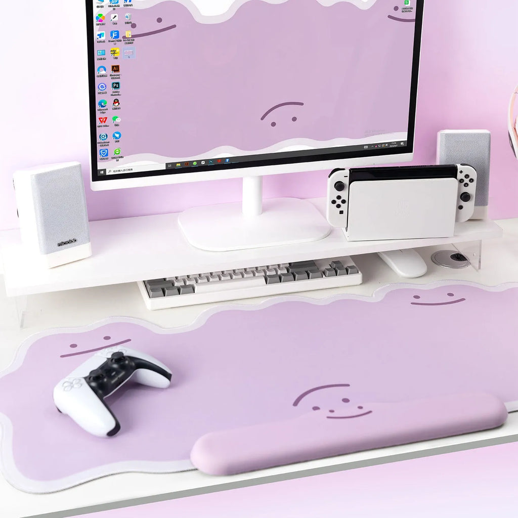 Extra large e-sports mouse pad with wrist rest, cloth surface, lock edge, 890x390x3mm, cartoon anime style
