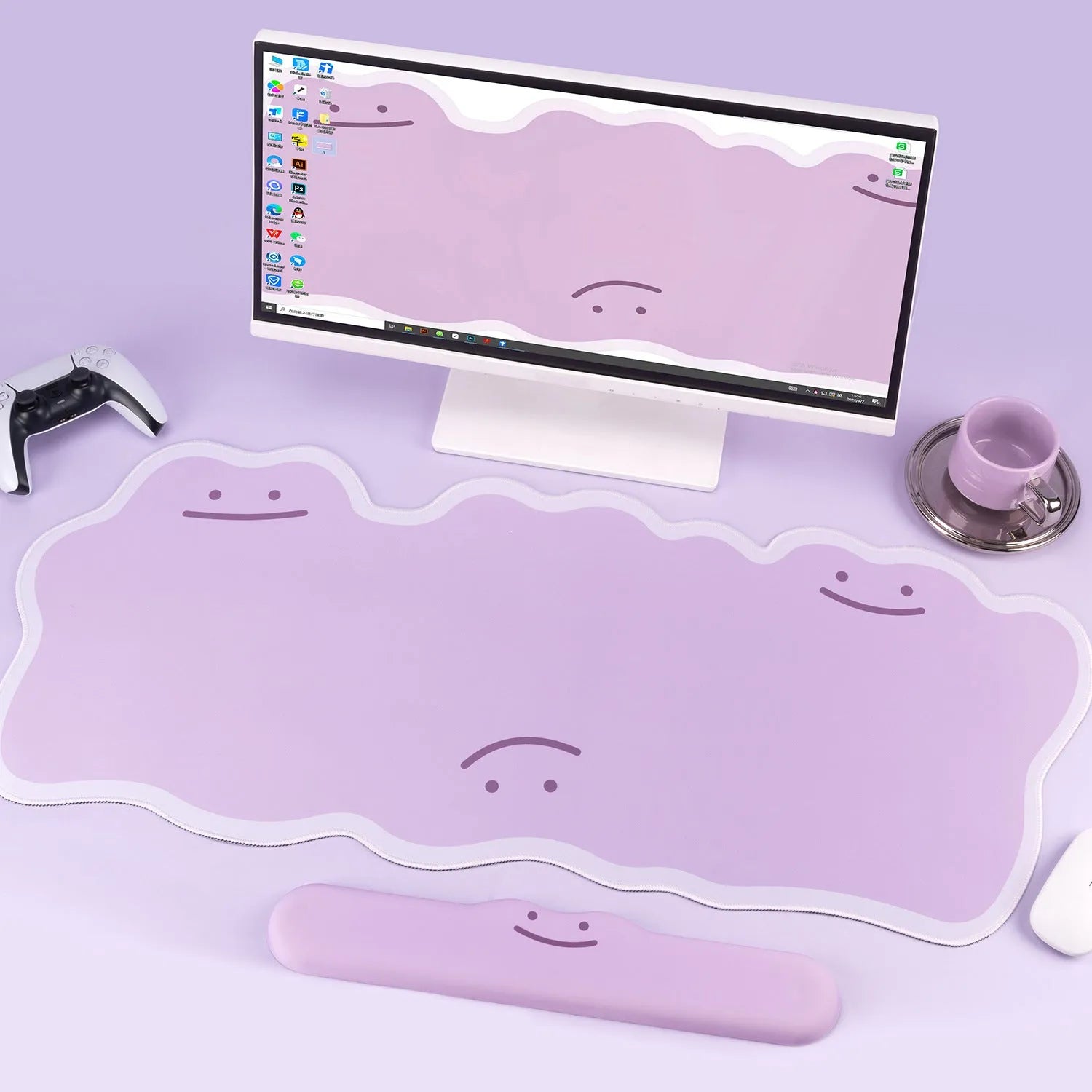 Extra large e-sports mouse pad with wrist rest, cloth surface, lock edge, 890x390x3mm, cartoon anime style