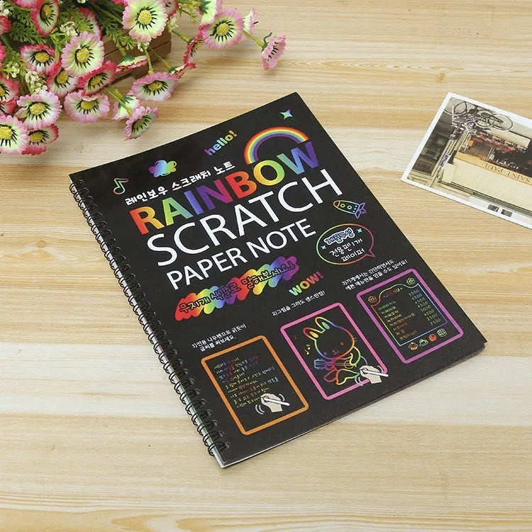 Children's colourful puzzle scraping painting paper showing large 26x19 scratch art sheet for DIY creative projects
