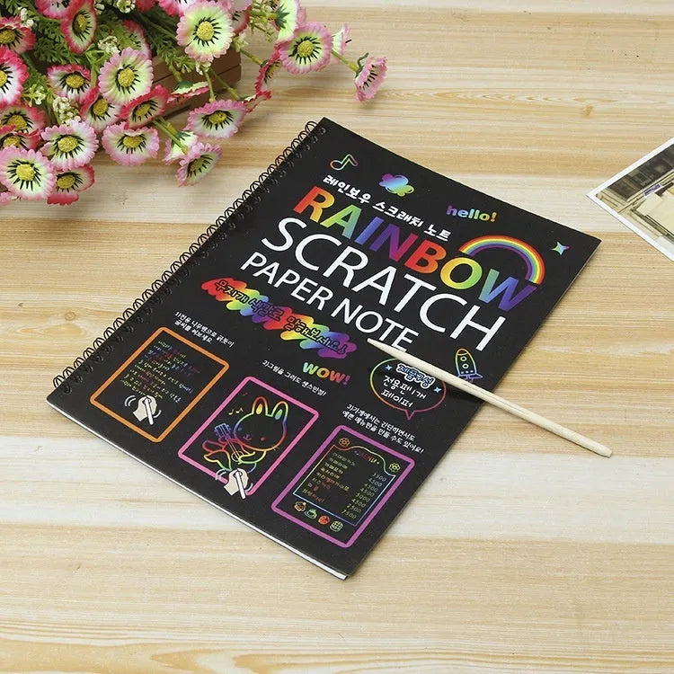 Children's colourful puzzle scraping painting paper showing large 26x19 scratch art sheet for DIY creative projects
