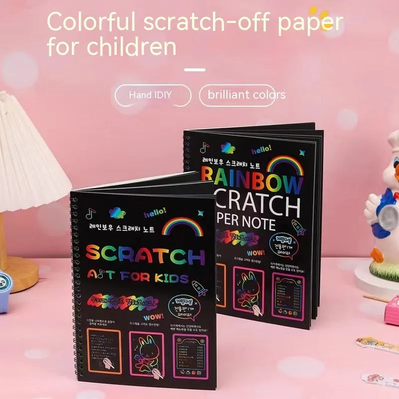 Children's colourful puzzle scraping painting paper showing large 26x19 scratch art sheet for DIY creative projects