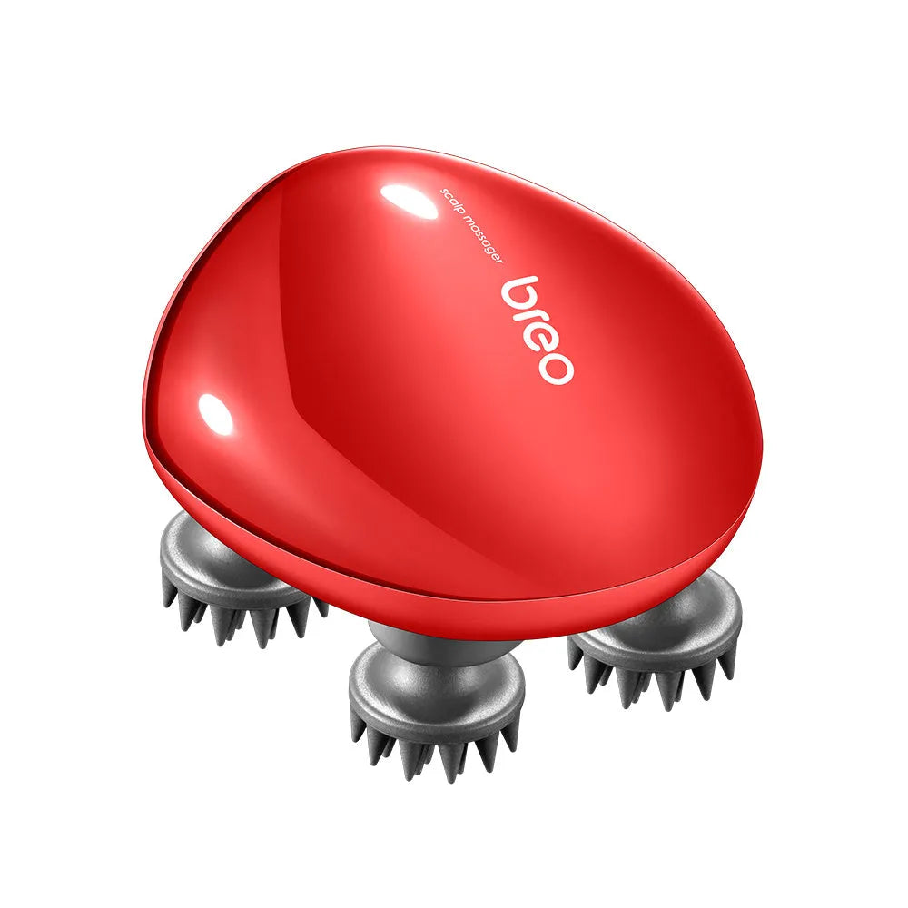 Red electric handheld scalp massager with soft silicone massage heads