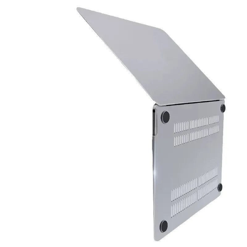 MacBook protective case in transparent and frosted finishes showing full laptop coverage