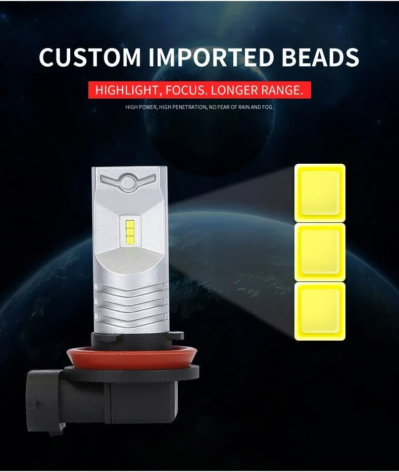 H11 H8 CSP 80W high-power LED car front fog lamp with aviation aluminium body.