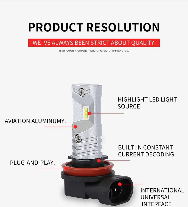 H11 H8 CSP 80W high-power LED car front fog lamp with aviation aluminium body.